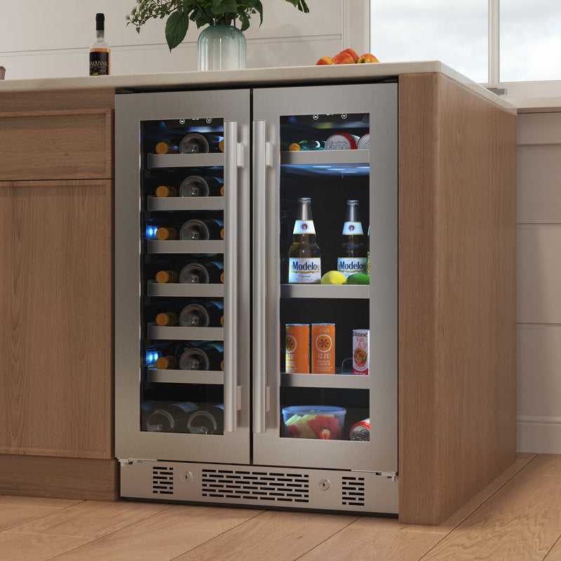 Beverage Cooler with Wine Storage and Glass Door